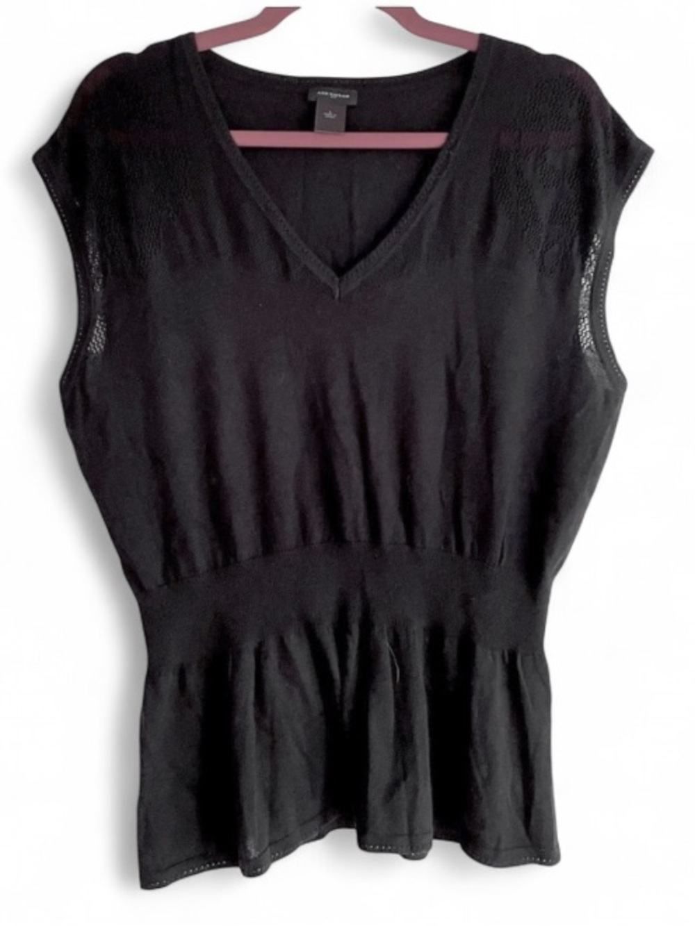 Ann Taylor 100% Cotton Lightweight Black Sleeveless Knit Sweater Size L